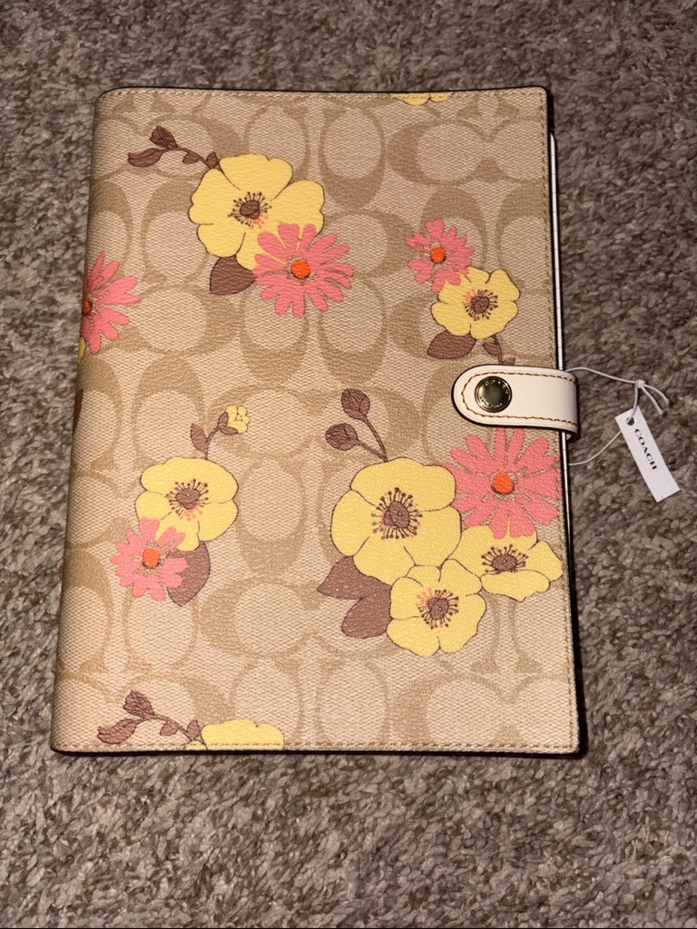 Coach Floral Signature Canvas Agenda Cover in Beige, Yellow, Pink